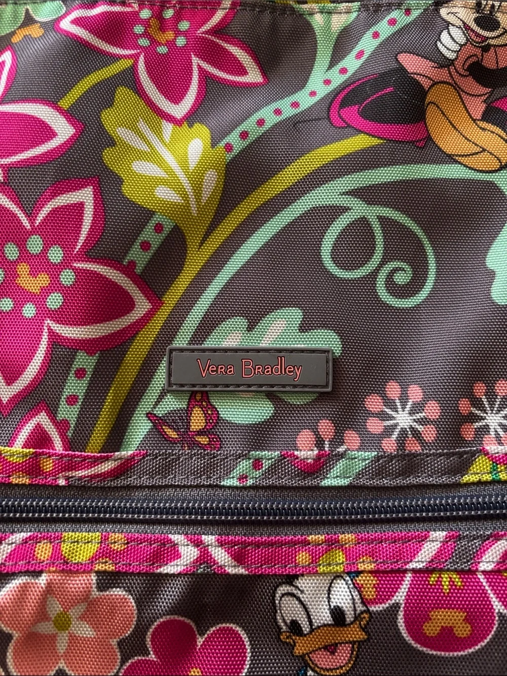 Retired Vera Bradley Mickey & Friends Floral Gray Drawstring Backpack